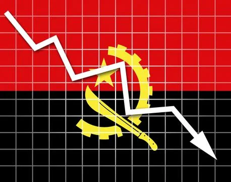 The Angolan flag and arrow graph going down Stock Illustration