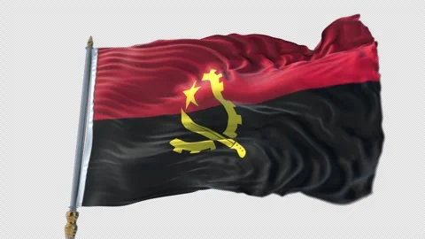 Angolan Flag on a flagpole Waving on Transparent Alpha Background Stockbeeldmateriaal 292097799