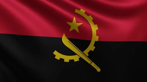 Angolan flag fluttering in the wind close-up, the national flag of Angola is Stock Footage 218989585