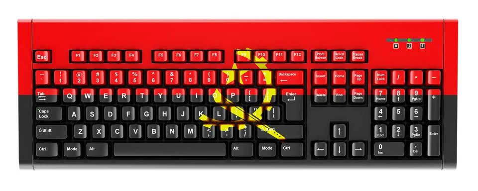 Angolan flag painted on computer keyboard. 3D rendering 스톡 일러스트