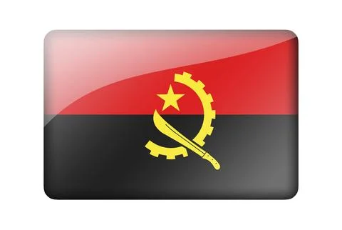 The Angolan flag. Rectangular glossy icon. Isolated on white background Stock Illustration