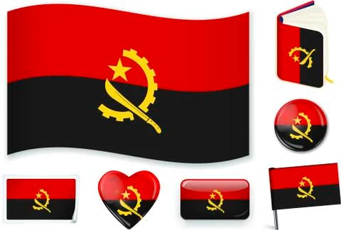 Angolan flag in seven shapes. Editable and separate layers. Stock Illustration