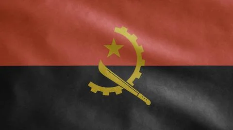 Angolan flag waving in the wind. Close up of Angola banner blowing, soft silk Ilustração Stock