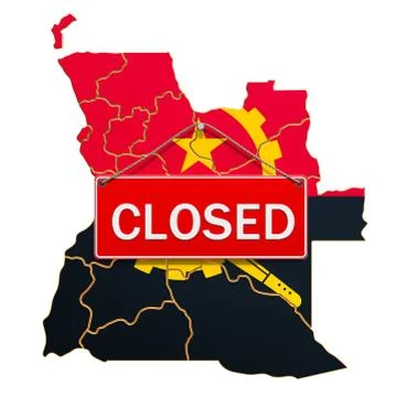 Angolan map with closed hanging sign, quarantine concept. 3D rendering Stock Illustration