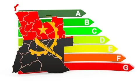 Angolan map with energy efficiency rating, 3D rendering Stock Illustration