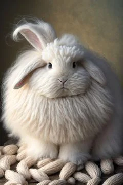 Angora rabbit sitting on wool Stock Illustration