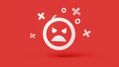 Angry 3d icon on a simple red background 4k seamless animation loop Video stock 202119746