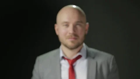 Angry Aggressive bald man showing Fuck you sign, the middle finger. The close Stock Footage 72107369