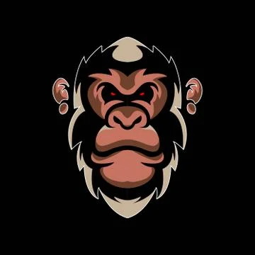Angry aggressive cartoon monkey head sport logo template Stock Illustration