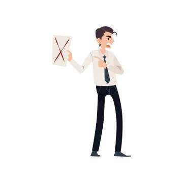 An angry agressive man, office worker and employee swears and shouts, points to Stock Illustration