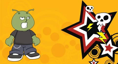 Angry alien cartoon character expression background Stock Illustration