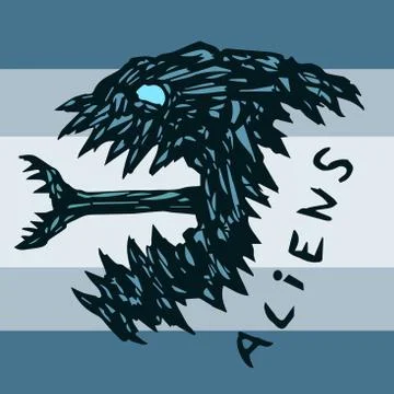 Angry alien head silhouette. vector illustration Stock Illustration