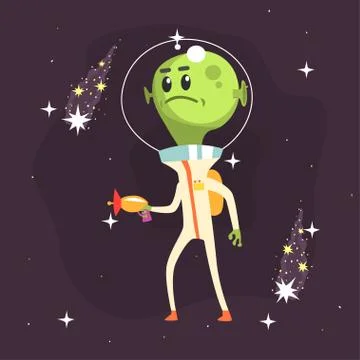 Angry alien posing with weapon in his hand Stock Illustration