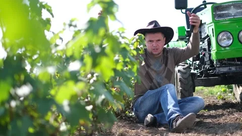 Angry and aggressive farmer. Chasing chickens on the field. Video stock 167772051