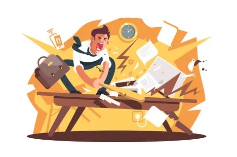 Angry and exasperated worker crushed workplace Stock Illustration