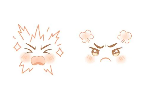 Angry anime faces with explosive cartoon emotion and red steam Stock Illustration