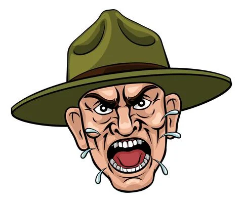 Angry Army Bootcamp Drill Sergeant Cartoon Stock Illustration