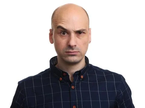 Angry bald man looking at camera. Isolated Stock Photos