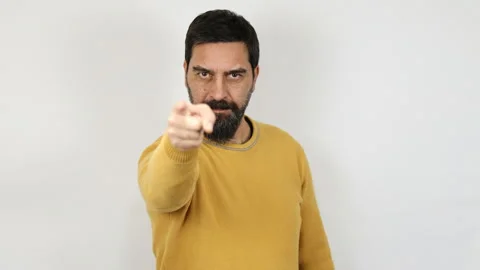 Angry bearded man pointing his finger at the camera pointing at you. Stock Footage 165900744