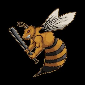 Angry bee holding sticks vector illustration Stock Illustration
