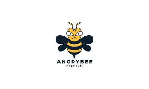 Angry bee honey kids cute cartoon logo illustration design Stock Illustration