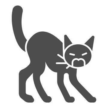Angry black cat solid icon, halloween concept, hissing cat sign on white Stock Illustration