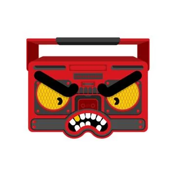 Angry Boombox. Grumpy Audio tape recorder. vector illustration Stock Illustration