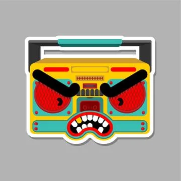 Angry Boombox. Grumpy Audio tape recorder. vector illustration イラスト素材