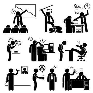 Angry Boss Abusing Employee Stick Figure Pictogram Icon Stock Illustration