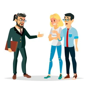 Angry Boss Man Vector. Screams, Shouting To Employee. Intimidating, Shaking Stock Illustration