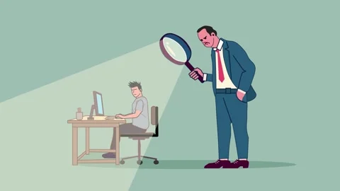 Angry Boss or Manager Control a Poor Employee working on desk using Magnify.. Stock Footage 304774076