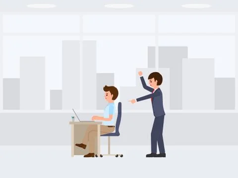 Angry boss shouting on unhappy stuff cartoon character Stock Illustration
