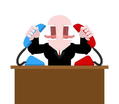 Angry Boss talking on phone. vector illustration Stock Illustration