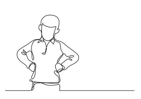 Angry boy with arms on hips - continuous line drawing Stock Illustration