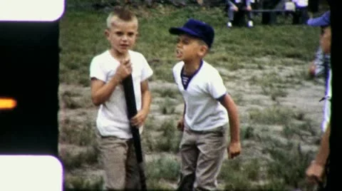 ANGRY BOY BACKYARD BASEBALL Game Boys 1960 (Vintage 8mm Home Movie Footage) 5032 Stock Footage