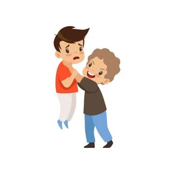 Angry boy beating another who is weaker, bad behavior, conflict between kids 스톡 일러스트