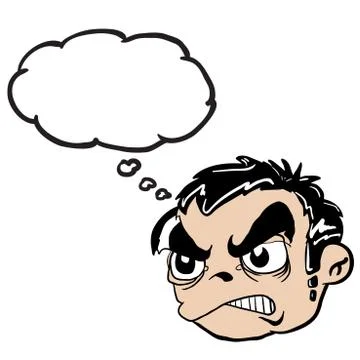 Angry boy head with thought bubble Stock Illustration
