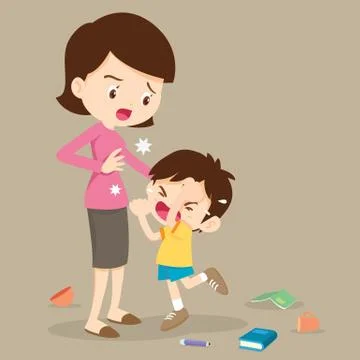 Angry boy hitting  mother Stock Illustration