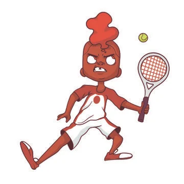 Angry boy with a mohawk beats a ball with a racquet Stock Illustration