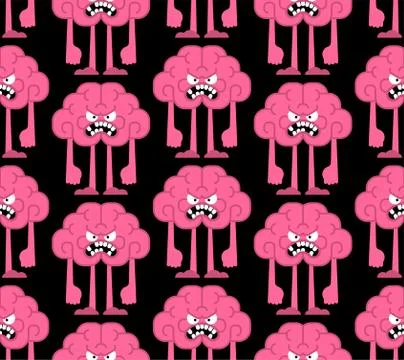 Angry brain pattern seamless. Bad thoughts ornament. Evil brains background.  Ilustración de archivo