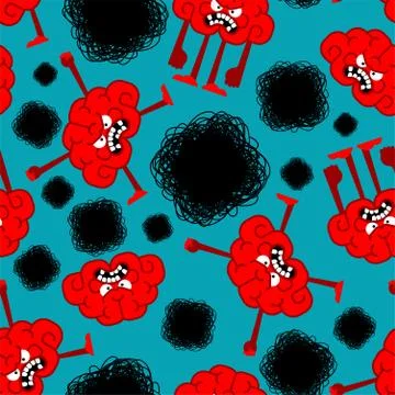 Angry brain pattern seamless. Bad thoughts ornament. Evil brains background.  Ilustración de archivo