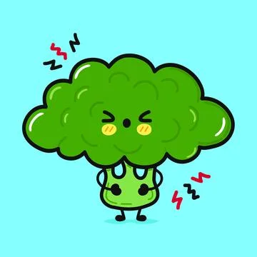 Angry Broccoli character. Vector hand drawn cartoon kawaii character illust.. Illustrazione stock