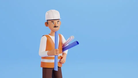 Angry builder character and construction site worker looped animation Stock Footage 300096320