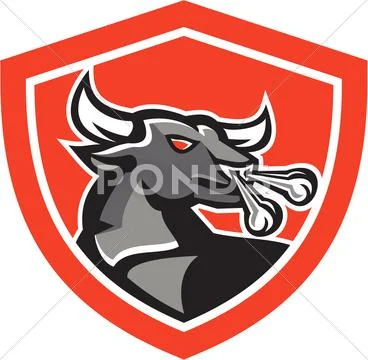 Angry bull head shield retro Stock Illustration
