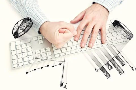 Angry businessman hitting computer keyboard Illustrazione stock
