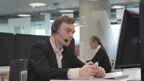 Angry Call Center Operator Stock Footage 108393240