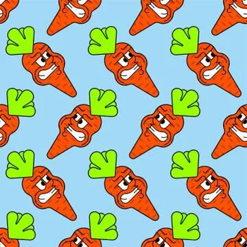 Angry carrot pattern seamless. Evil vegetable background. Vector illustration Stock Illustration