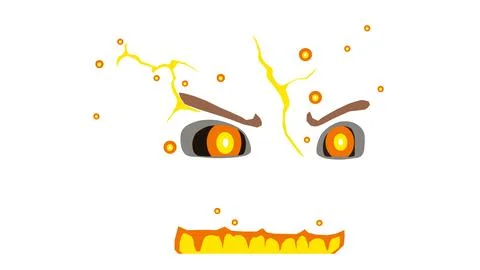 Angry cartoon face with lightning eyebrows yellow sparks exploding rage 스톡 일러스트