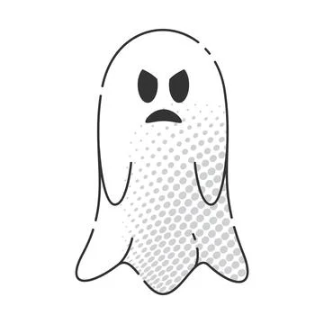 Angry cartoon ghost with halftone pattern and frowning face, Vector Stock Illustration
