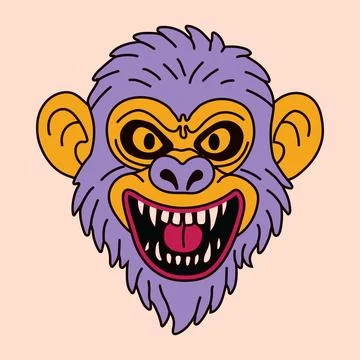 Angry Cartoon Gorilla Head with Sharp Teeth Stock-Illustration